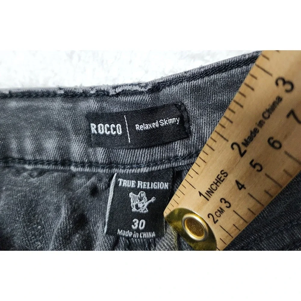 True Religion Rocco Jeans Mens Size 30 Black Relaxed Skinny Ripped Distressed